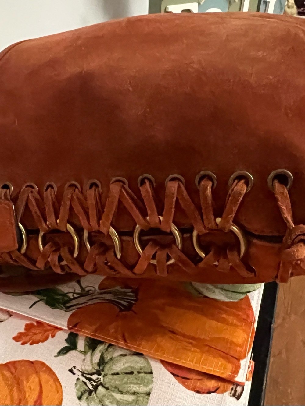 Vintage Coach Authentic Suede Braided Flap Shoulder Bag Rust - Picture 8 of 13